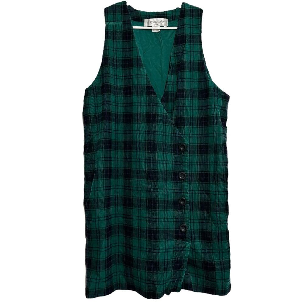 All Week Long Corduroy Dress 100% Cotton Wrap Button Up Gingham Plaid Green 8P